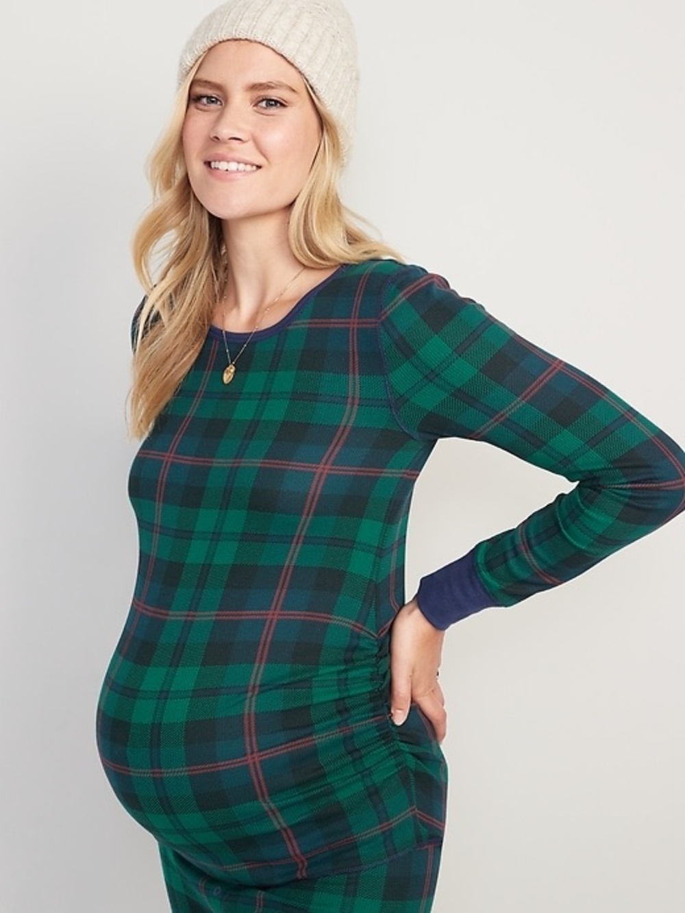 Old Navy Green and Navy Plaid Maternity Waffle Pajama Set